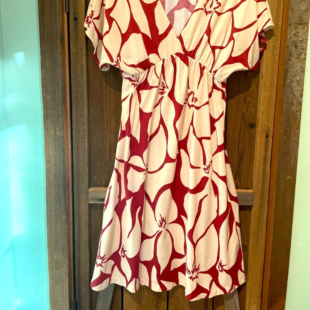 Lovely burgundy and cream patterned dress from Anthropologie